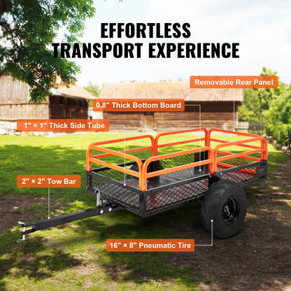 Heavy Duty Steel ATV Dump Trailer, 680 kg Load, 15 Cu. Ft. Capacity, Towable