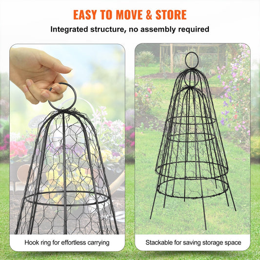Garden Seedling Protectors, Set of 6, 0.31 x 0.51m, with Zip Ties, Black