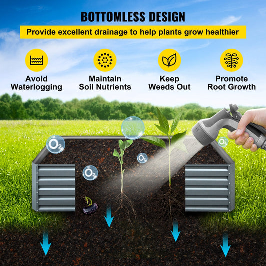 Large Galvanized Steel Raised Garden Bed, 2.03 x 1.02 x 0.48 m, Gray Planter Box