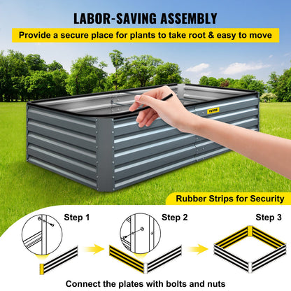 VEVOR Galvanized Raised Garden Bed, 203 x 102 x 48 cm Metal Planter Box, Gray Steel