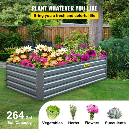Large Galvanized Steel Raised Garden Bed, 2.03 x 1.02 x 0.48 m, Gray Planter Box