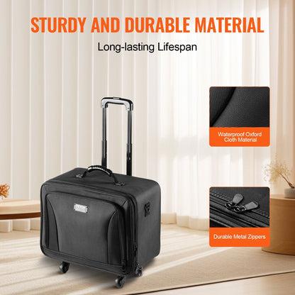 Large Black Makeup Train Case with Wheels, 3-Tier Storage, Portable & Durable