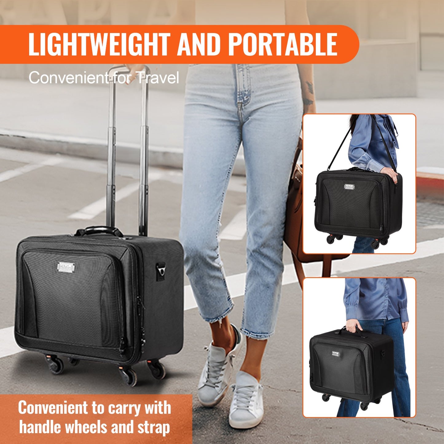 VEVOR Rolling Makeup Train Case Large Storage 3 Tiers, Convenient Carry With Handle,