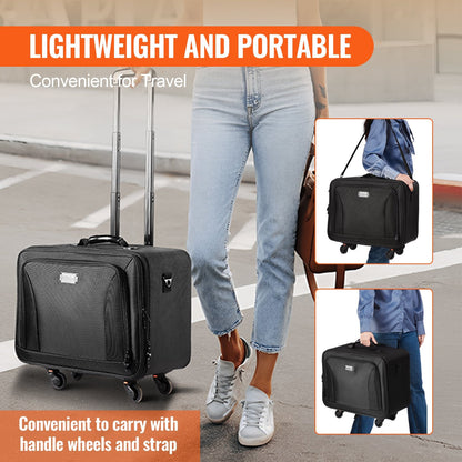 Large Black Makeup Train Case with Wheels, 3-Tier Storage, Portable & Durable
