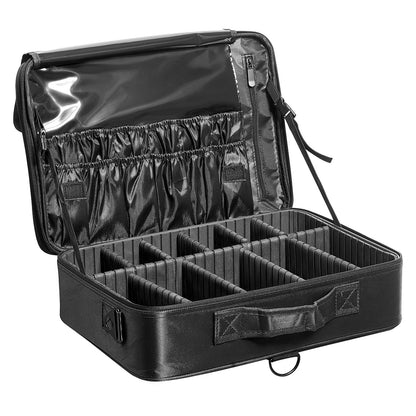 Professional Makeup Train Case with Adjustable Dividers, 3 Tiers, Black