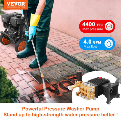 Pressure Washer Pump 25.4 mm Shaft, 4400 PSI, 4 GPM, Triplex Plunger Replacement