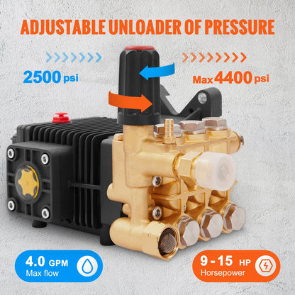 Pressure Washer Pump 25.4 mm Shaft, 4400 PSI, 4 GPM, Triplex Plunger Replacement