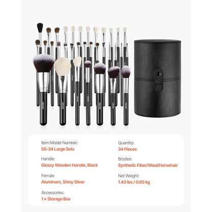 VEVOR 34PCS Makeup Brush Set for Foundation Blending Eyeshadow with Soft Bristle