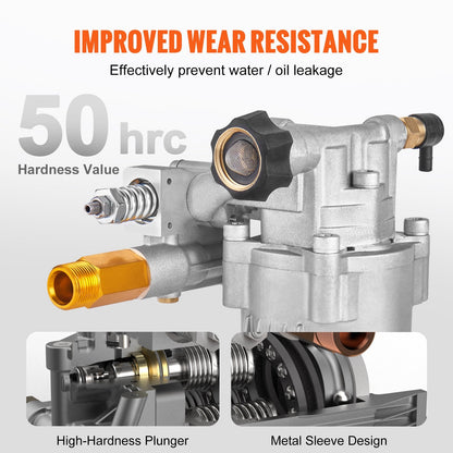 High-Performance 3400 PSI Pressure Washer Pump, 19mm Shaft, 2.5 GPM