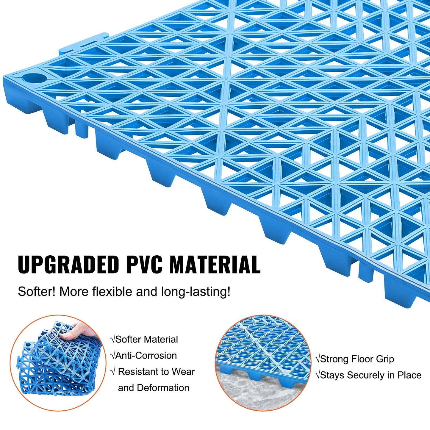Modular Interlocking PVC Drainage Mats, 50-Pack, 30x30 cm, Non-Slip, Blue