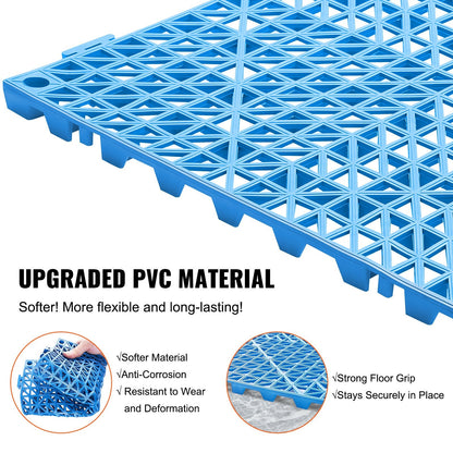 Modular Interlocking PVC Drainage Mats, 50-Pack, 30x30 cm, Non-Slip, Blue