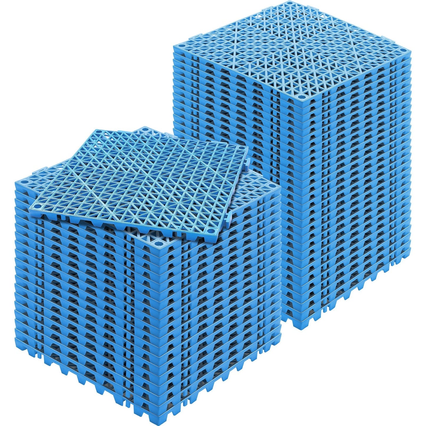 Modular Interlocking PVC Drainage Mats, 50-Pack, 30x30 cm, Non-Slip, Blue