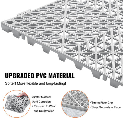 Interlocking PVC Drainage Mats, 12-Pack, 30x30cm, Non-Slip, Gray, Versatile Use