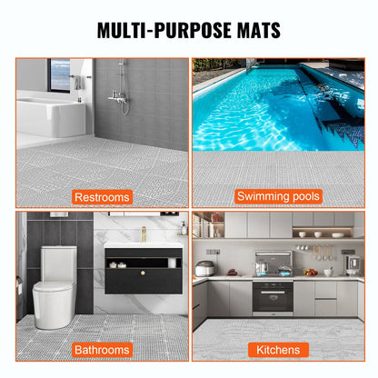 Interlocking PVC Drainage Mats, 12-Pack, 30x30cm, Non-Slip, Gray, Versatile Use