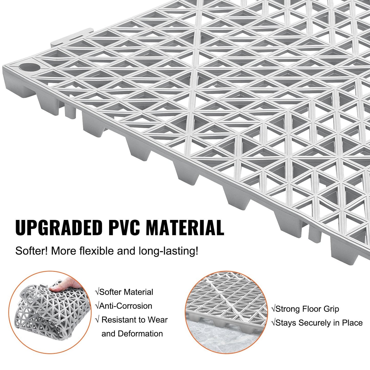 Modular Interlocking Drainage Mats, 50-Pack, 30x30 cm, Non-Slip, Gray PVC