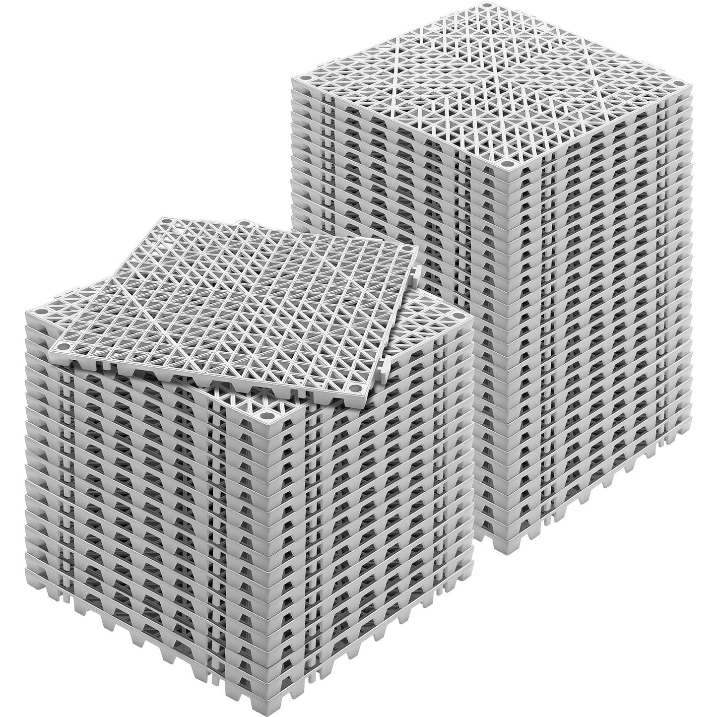 Modular Interlocking Drainage Mats, 50-Pack, 30x30 cm, Non-Slip, Gray PVC