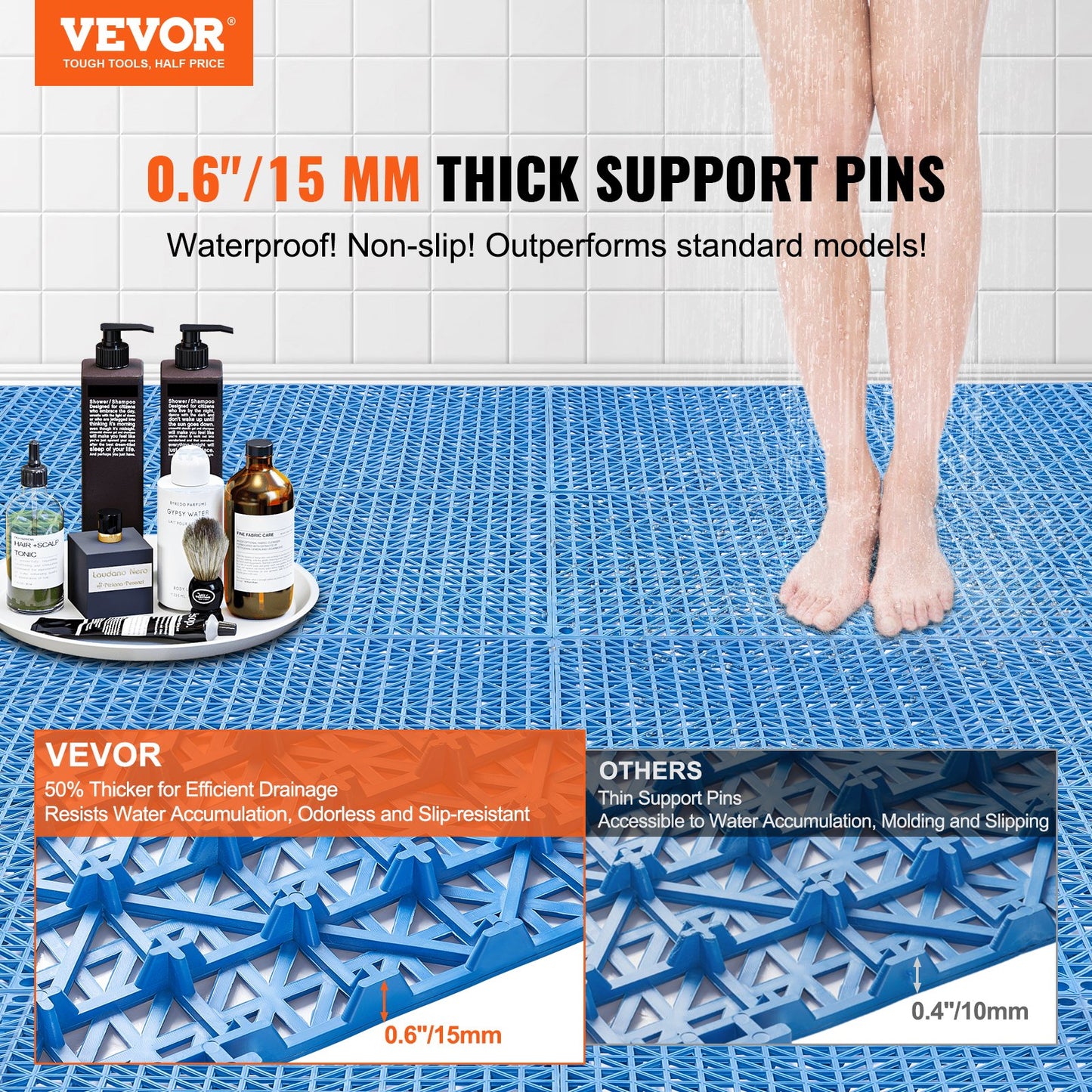VEVOR Modular Interlocking Cushion, 55 Pack 30 x 30 cm Splicing Drainage Mats, Soft