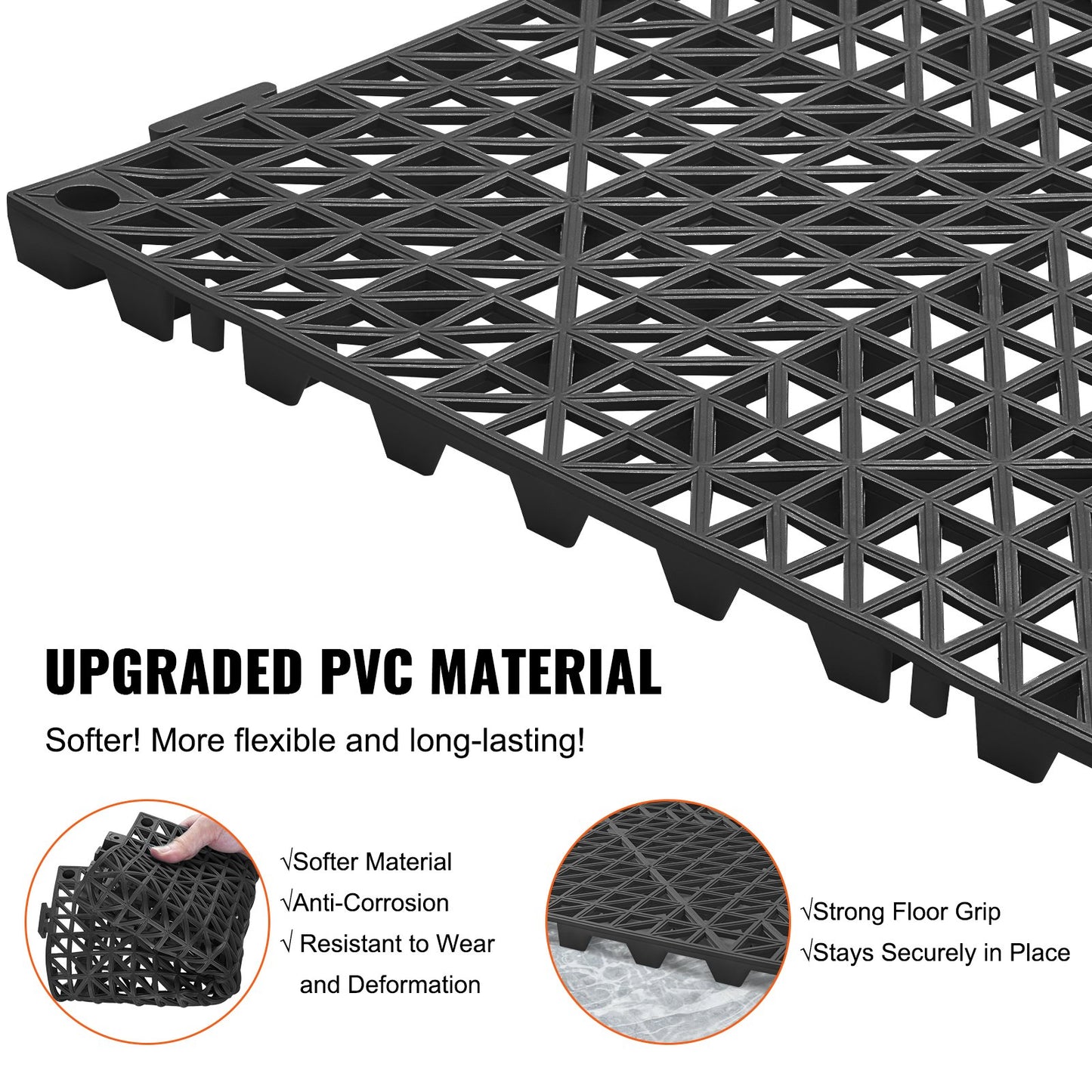 VEVOR Modular Interlocking Cushion, 12 Pack 30 x 30 cm Splicing Drainage Mats, PVC