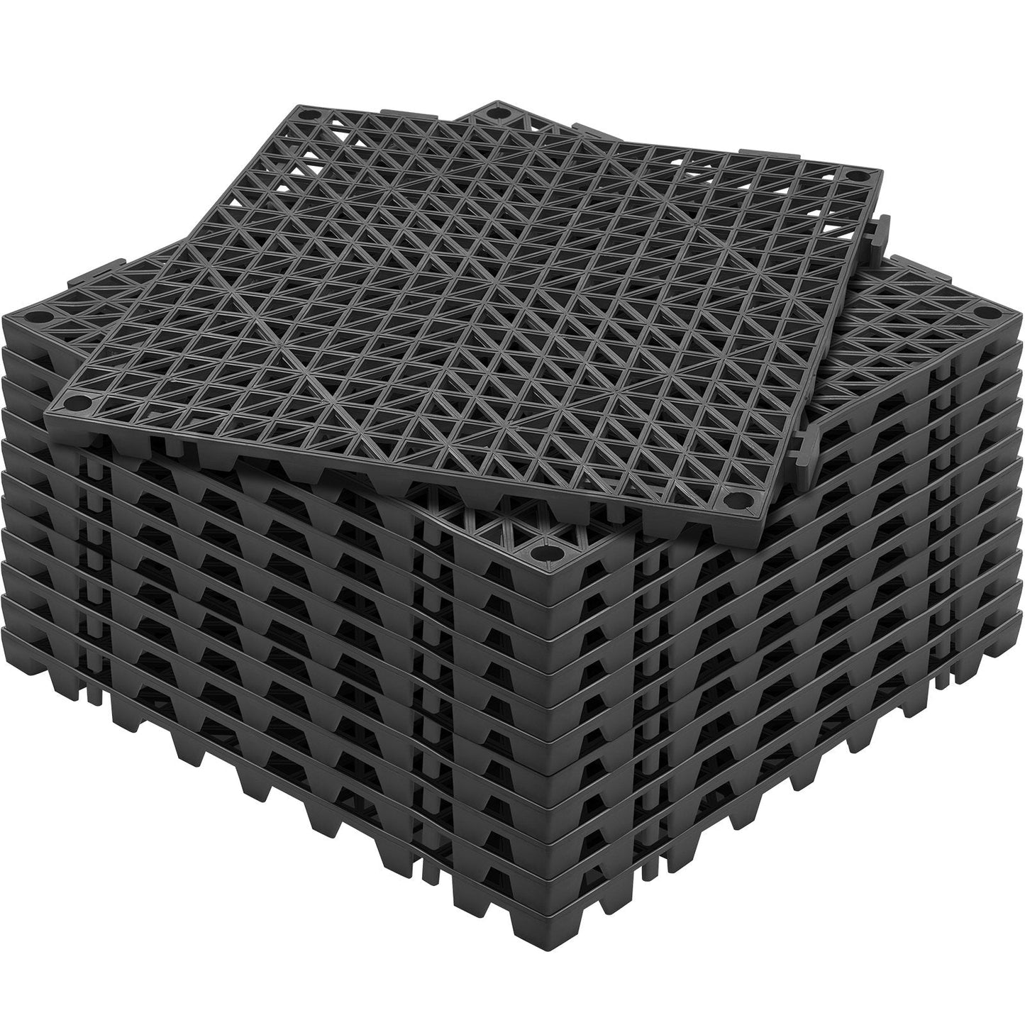 Modular PVC Interlocking Floor Tiles, Non-Slip, 12-Pack, 30x30 cm, Black