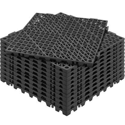 Modular PVC Interlocking Floor Tiles, Non-Slip, 12-Pack, 30x30 cm, Black
