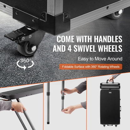 Professional Aluminum Makeup Trolley with Workbench and Swivel Wheels, Black