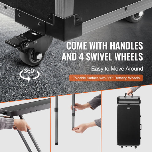 Professional Aluminum Makeup Trolley with Workbench and Swivel Wheels, Black