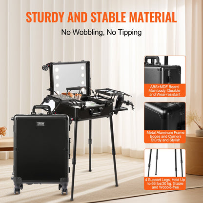 VEVOR Professional Rolling Makeup Train Case Cosmetic Storage Free Standing