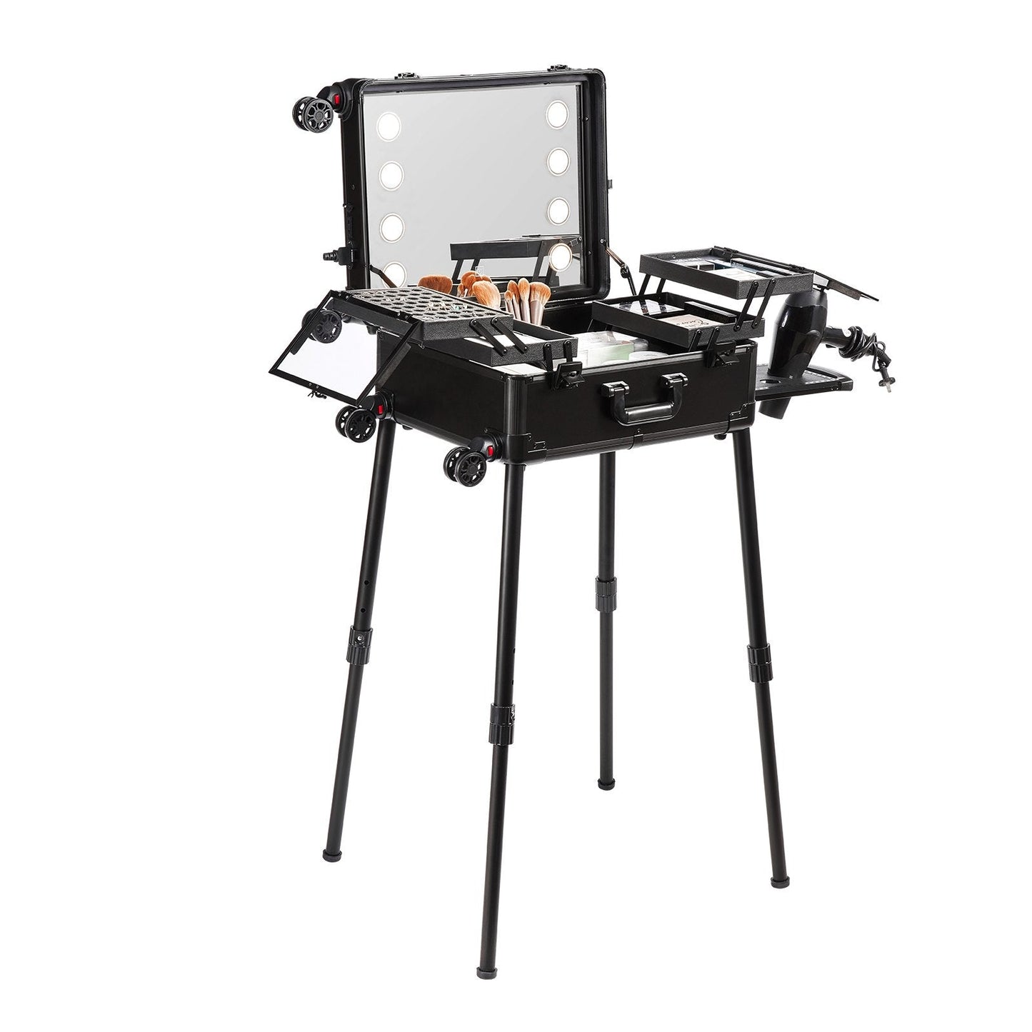 Professional Rolling Makeup Case with Adjustable Legs and Large Capacity Storage