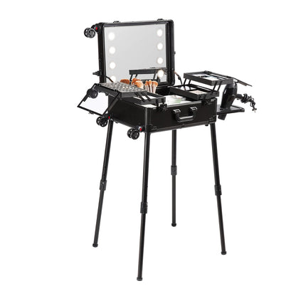 Professional Rolling Makeup Case with Adjustable Legs and Large Capacity Storage