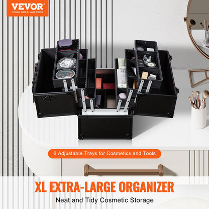 VEVOR Makeup Train Case 370MM Large Portable Cosmetic Case, 6 Tier Trays Professional