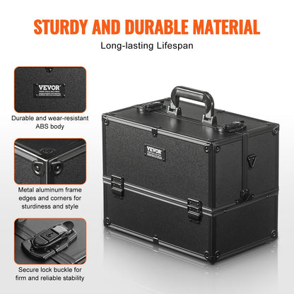 VEVOR Makeup Train Case 370MM Large Portable Cosmetic Case, 6 Tier Trays Professional