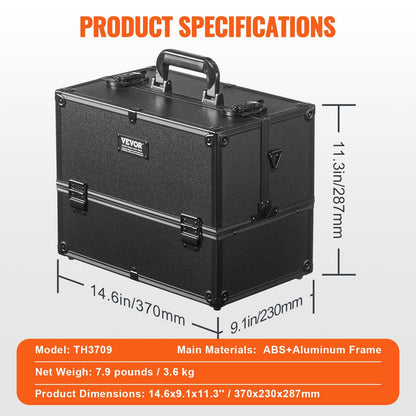 Large Portable Makeup Train Case with 6 Tiers and Lock - Black