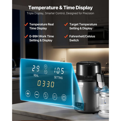 4L Water Distiller Home Countertop Purifier Machine 1750W Stainless Steel