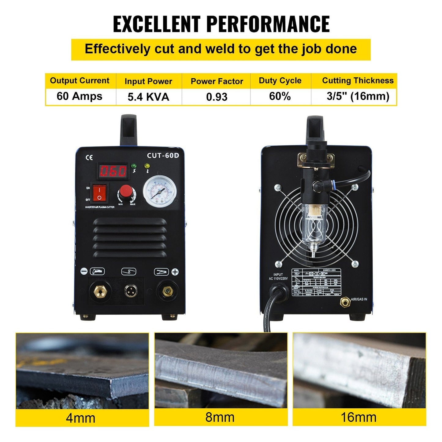 60A Air Plasma Cutter, 14mm Capacity, 220V Inverter Machine