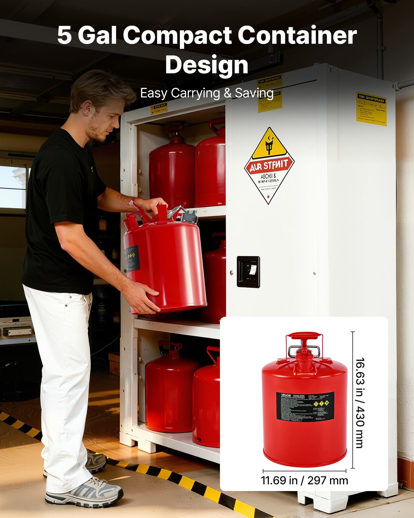 Safety Gas Can, 19 L Type II Red Safety Can for Gasoline with Stainless Steel Flame Arrester, Self-Closing Lid, and Flexible Metal Spout, Carbon Steel Flammable Storage with Ergonomic Handle