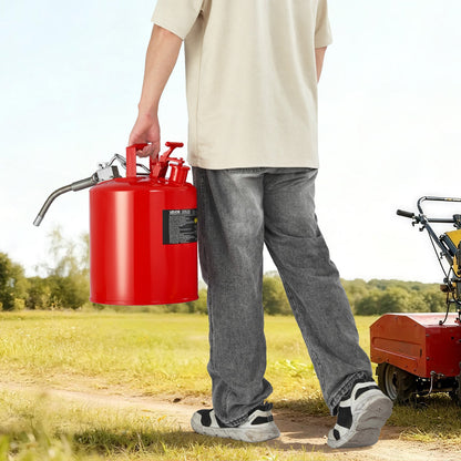 Safety Gas Can, 19 L Type II Red Safety Can for Gasoline with Stainless Steel Flame Arrester, Self-Closing Lid, and Flexible Metal Spout, Carbon Steel Flammable Storage with Ergonomic Handle