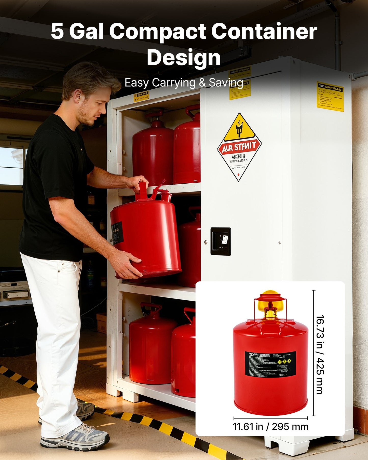Safety Gas Can, 19 L Type I Red Safety Can for Gasoline with Stainless Steel Flame Arrester, Self-Closing Lid, and PE Funnel, Carbon Steel Flammable Fuel Storage Container with Ergonomic Handle