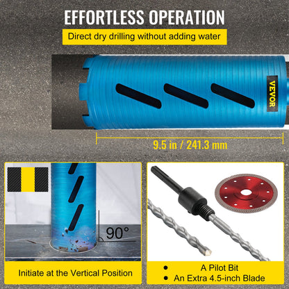 VEVOR Dry Core Drill Bit, 4.25"/108 mm Diameter 5/8"-11 Shank Arbor with a Pilot