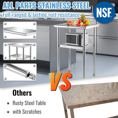 Stainless Steel Commercial Prep Table with Adjustable Undershelf, 0.65x0.46m