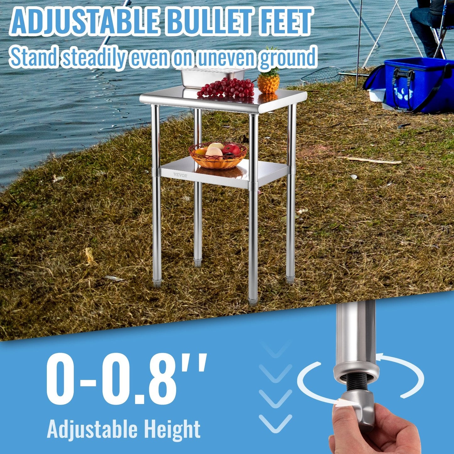 Stainless Steel Commercial Prep Table with Adjustable Undershelf, 0.65x0.46m