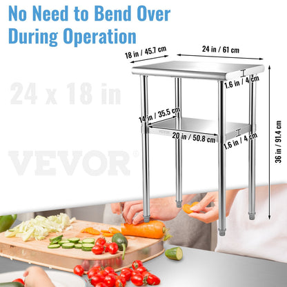 Stainless Steel Commercial Prep Table with Adjustable Undershelf, 0.65x0.46m