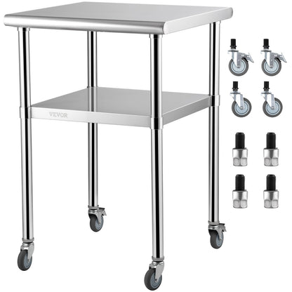 VEVOR Stainless Steel Prep Table, 61 x 61 x 91.4 cm, 600lbs Load Capacity Heavy