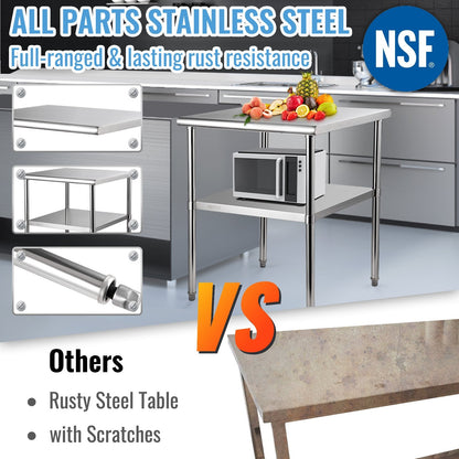 Stainless Steel Commercial Prep Table with Undershelf, 76x76x91 cm