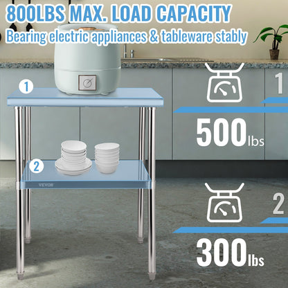Stainless Steel Commercial Prep Table with Undershelf, 76x76x91 cm