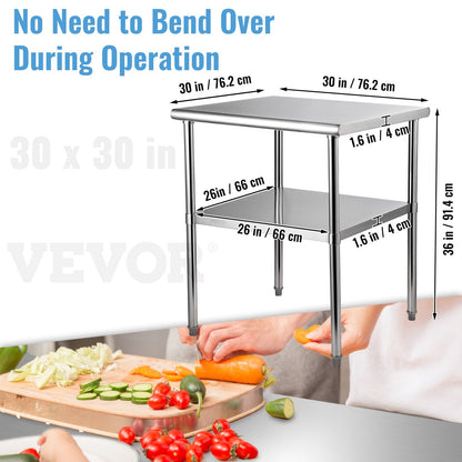 Stainless Steel Commercial Prep Table with Undershelf, 76x76x91 cm