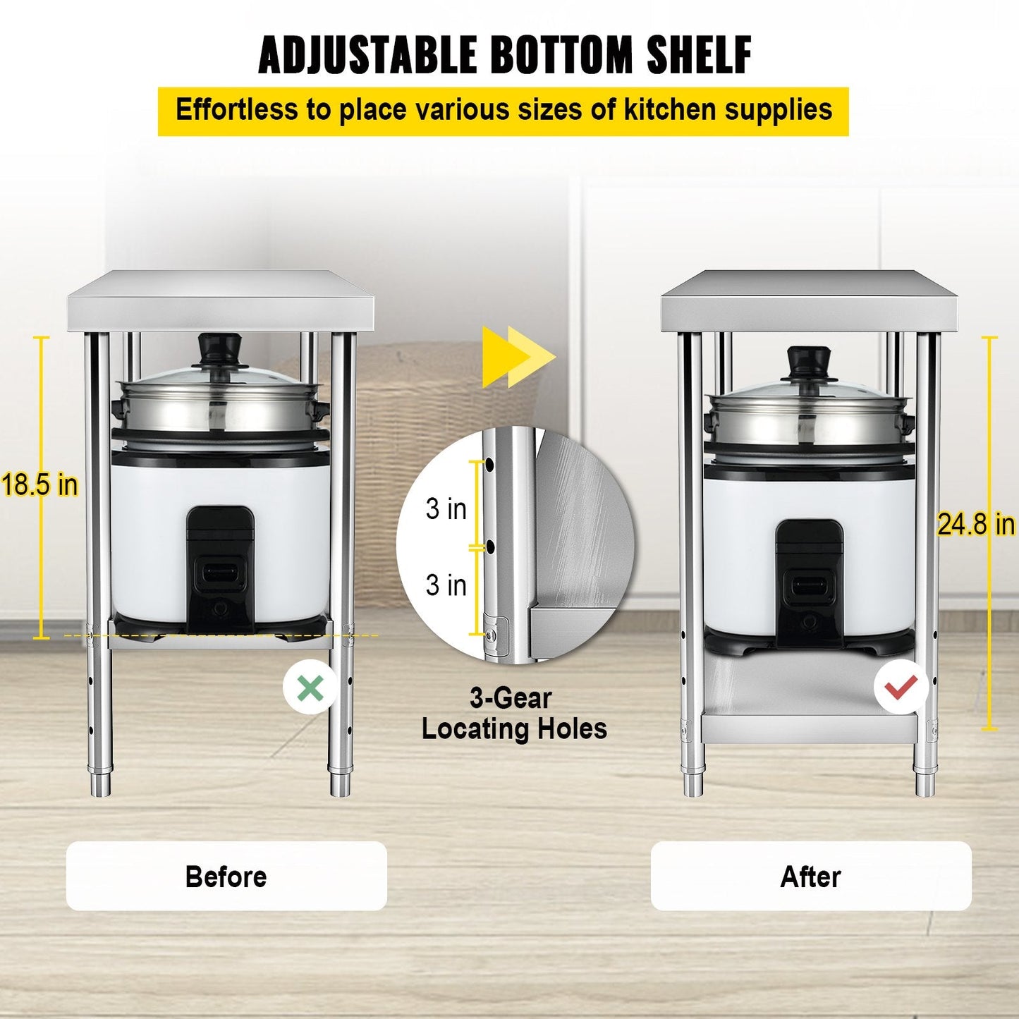 Heavy Duty Stainless Steel Worktable with Adjustable Undershelf, 250kg Capacity