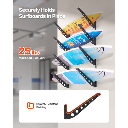 Surfboard Wall Mount 4 Tiers Horizontal Surfboard Rack for Storage Display