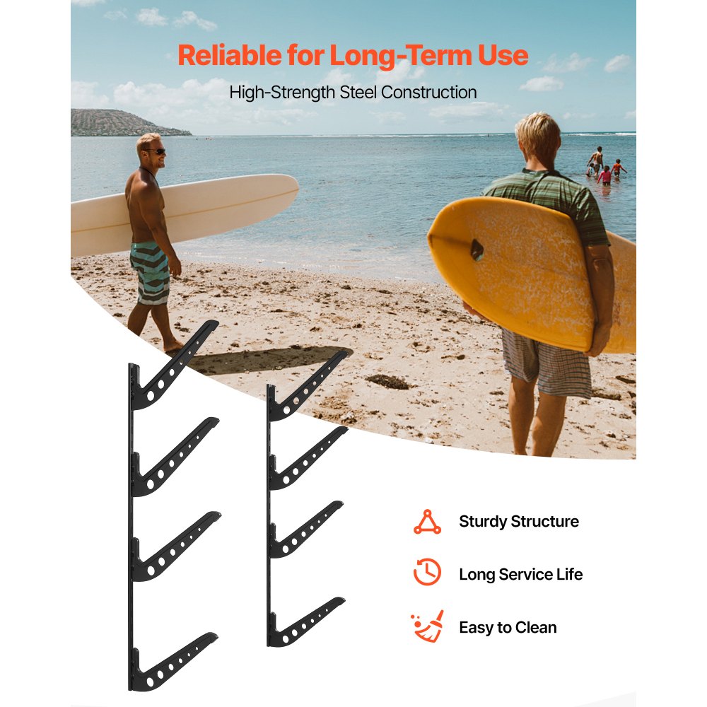 Surfboard Wall Mount 4 Tiers Horizontal Surfboard Rack for Storage Display