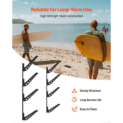 Surfboard Wall Mount 4 Tiers Horizontal Surfboard Rack for Storage Display