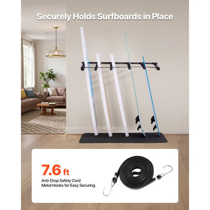 Surfboard Wall Mount 5 Tiers Vertical Surfboard Rack for Storage & Display